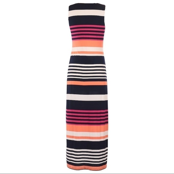Jessica Howard Stripe Jersey Maxi Dress Sleeveless Scoop Neck Column Side Slit S - Picture 2 of 8